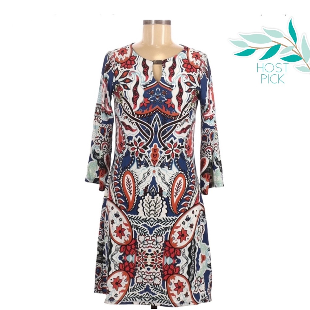 Women’s Paisley Print 3/4 Sleeve Boho Dress